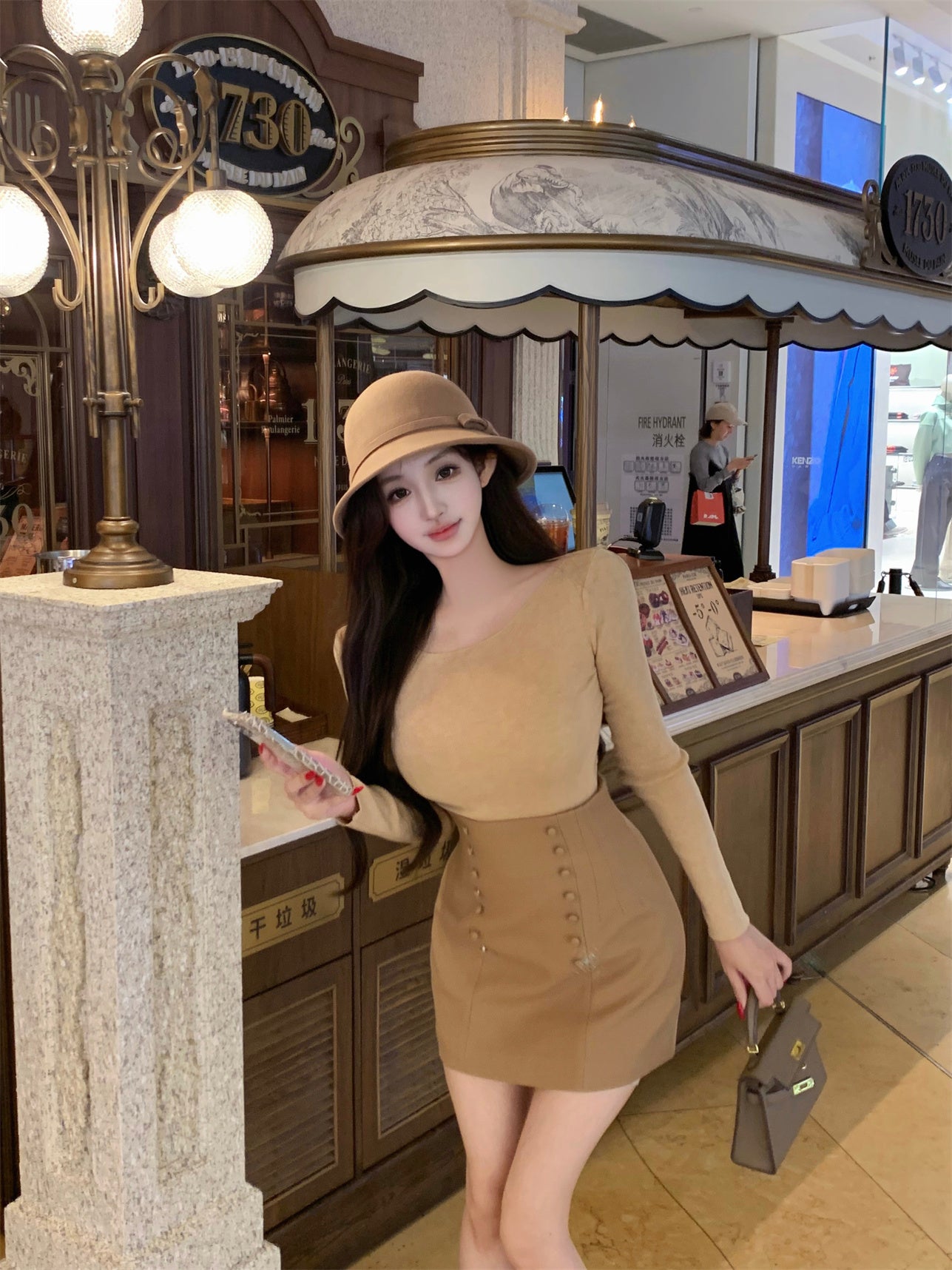 Minimalist Jewel Neck Sheath Long Sleeve Mini Dress Vogue Knit Sweater High-Waisted Skirt 2-Piece Set Short Dress AP3636