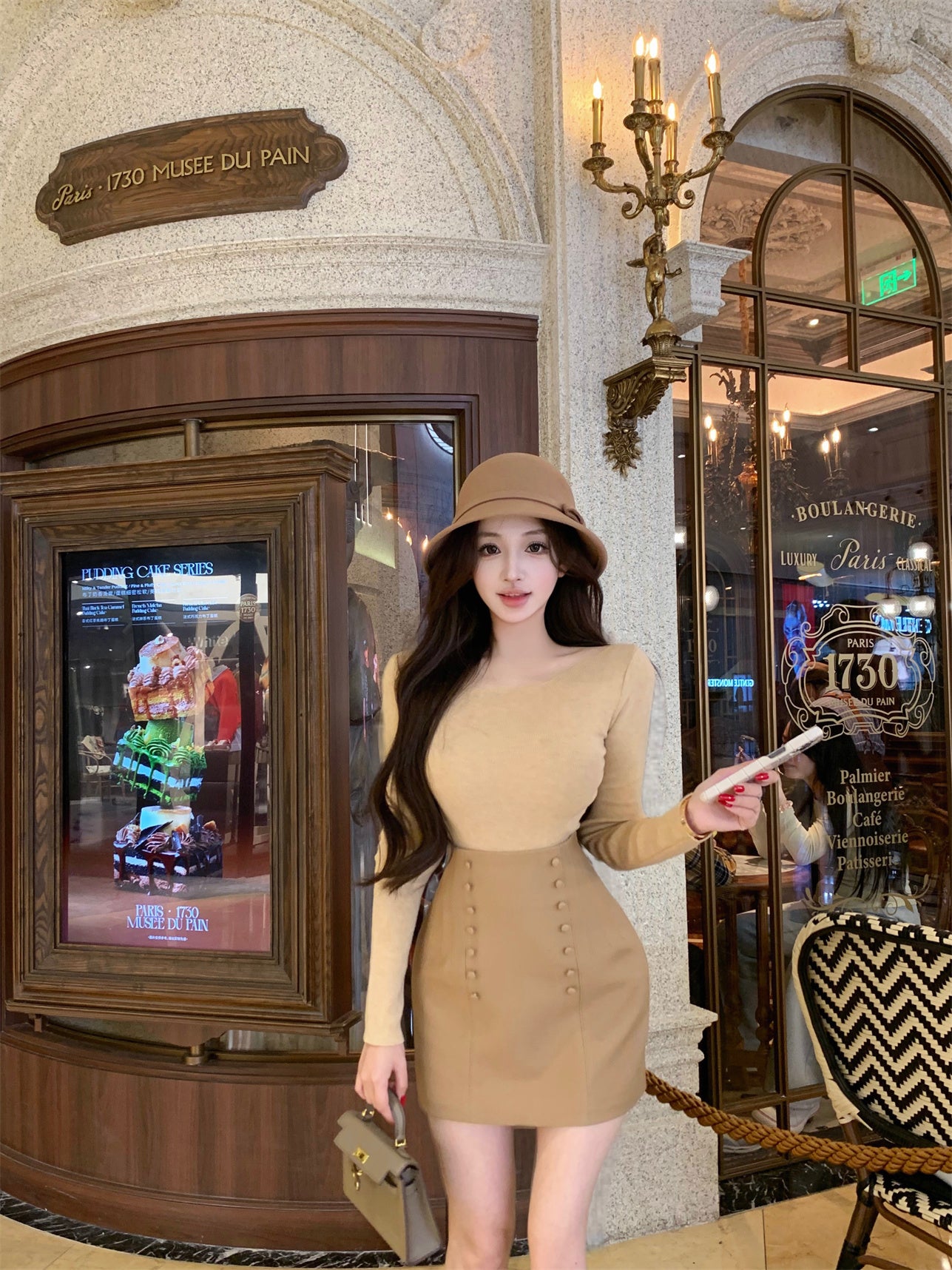 Minimalist Jewel Neck Sheath Long Sleeve Mini Dress Vogue Knit Sweater High-Waisted Skirt 2-Piece Set Short Dress AP3636