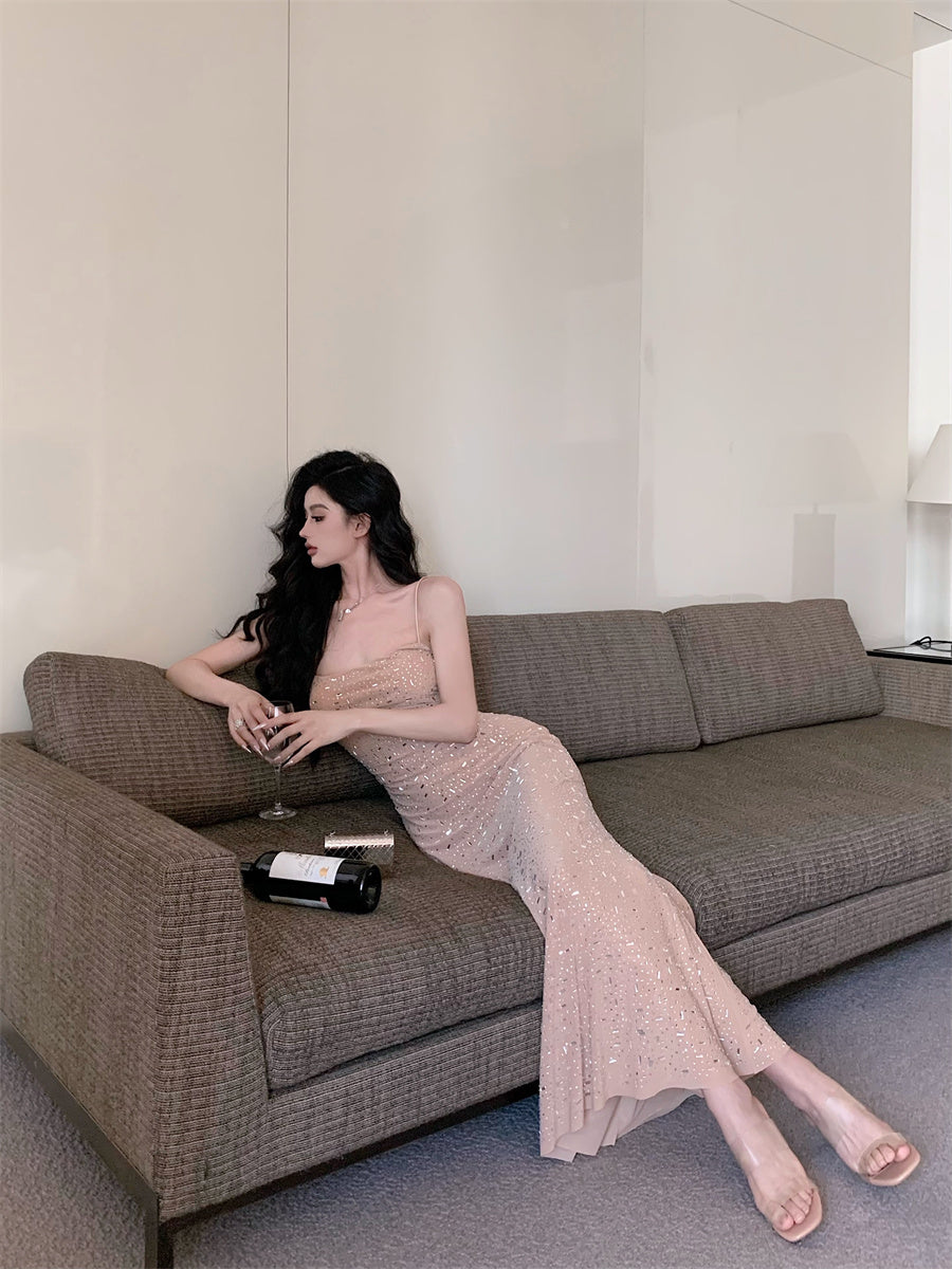 Sparkly Sheath Sequins Design Evening Maxi Dress Charming Spaghetti Strap Parties Outfit Long Dress AP3639