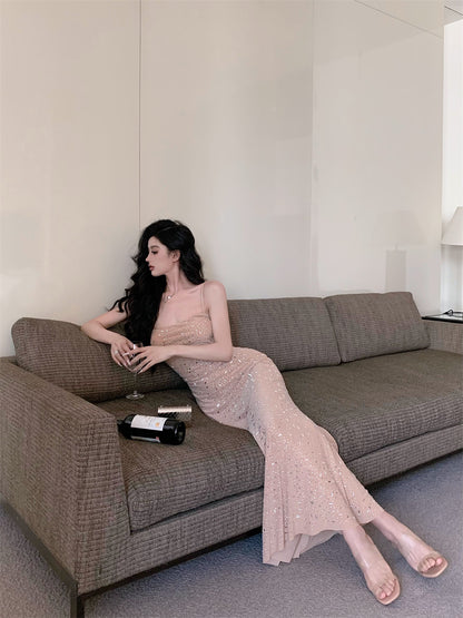 Sparkly Sheath Sequins Design Evening Maxi Dress Charming Spaghetti Strap Parties Outfit Long Dress AP3639