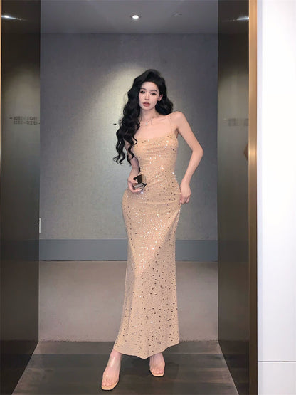 Sparkly Sheath Sequins Design Evening Maxi Dress Charming Spaghetti Strap Parties Outfit Long Dress AP3639