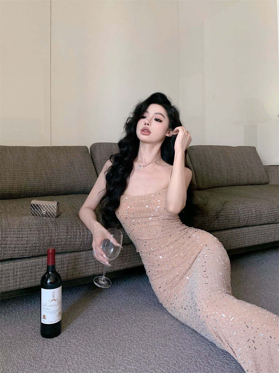 Sparkly Sheath Sequins Design Evening Maxi Dress Charming Spaghetti Strap Parties Outfit Long Dress AP3639