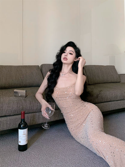 Sparkly Sheath Sequins Design Evening Maxi Dress Charming Spaghetti Strap Parties Outfit Long Dress AP3639