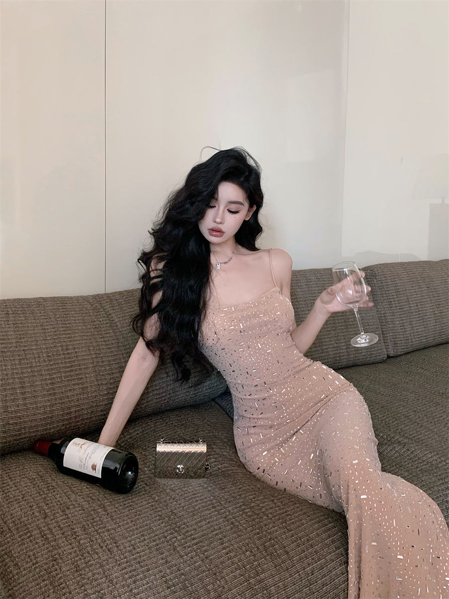 Sparkly Sheath Sequins Design Evening Maxi Dress Charming Spaghetti Strap Parties Outfit Long Dress AP3639