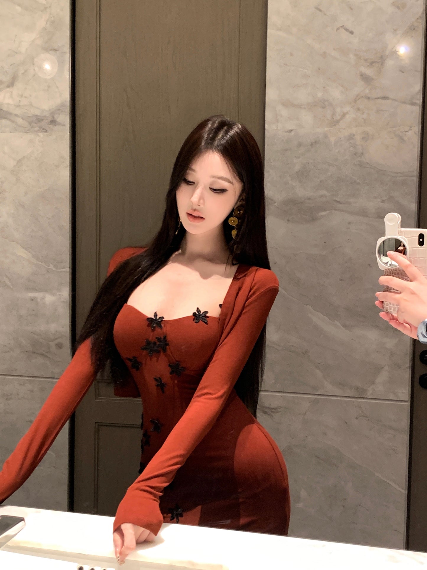 Princess 2-Piece Set Appliques Evening Mermaid Red Maxi Dress Alluring Long Sleeve Cardigan Spaghetti Strap Long Dress AP3649