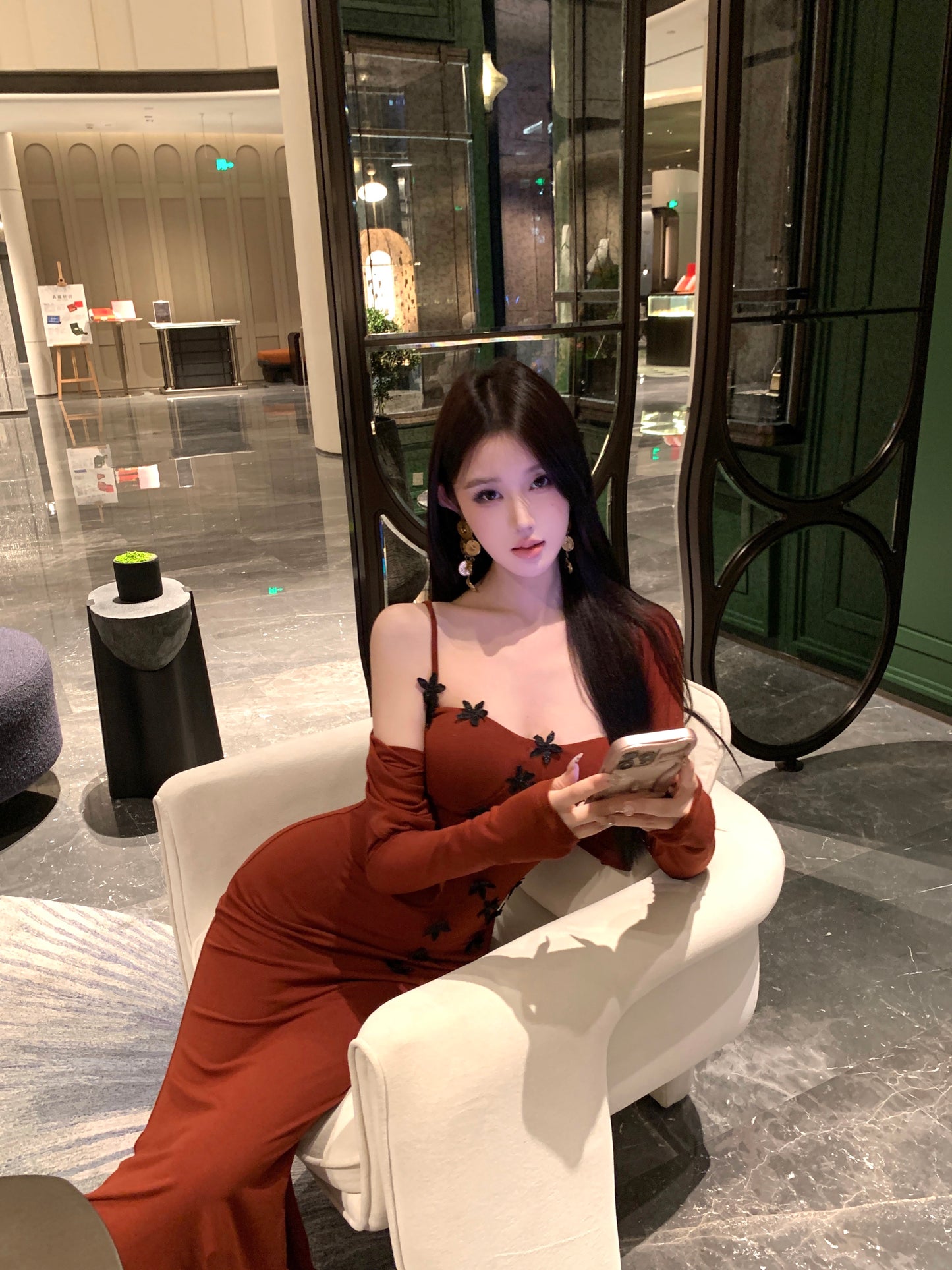 Princess 2-Piece Set Appliques Evening Mermaid Red Maxi Dress Alluring Long Sleeve Cardigan Spaghetti Strap Long Dress AP3649