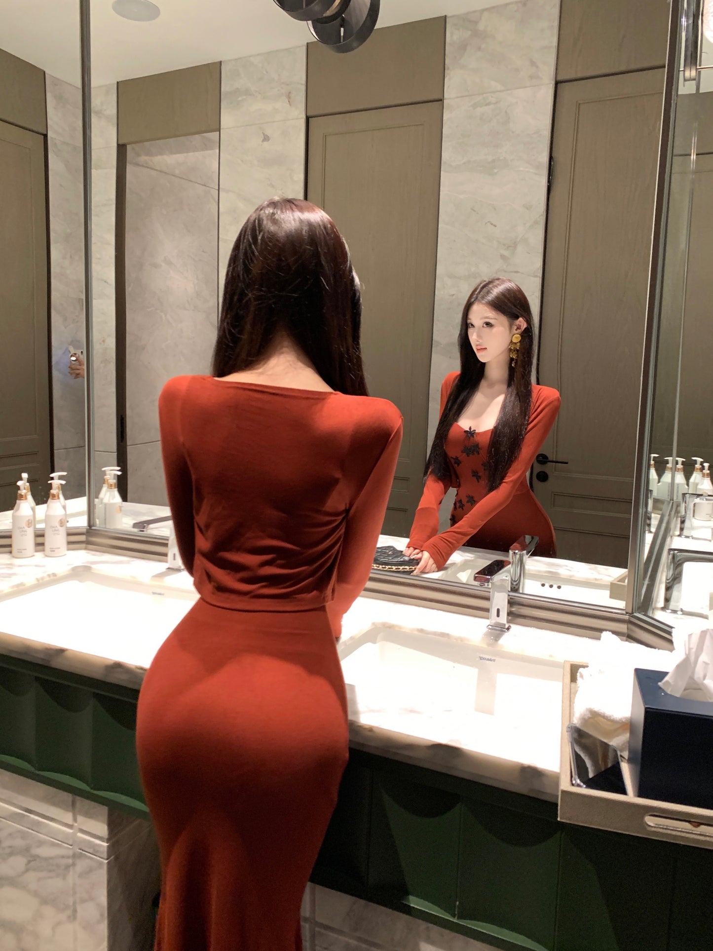 Princess 2-Piece Set Appliques Evening Mermaid Red Maxi Dress Alluring Long Sleeve Cardigan Spaghetti Strap Long Dress AP3649