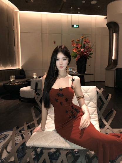 Princess 2-Piece Set Appliques Evening Mermaid Red Maxi Dress Alluring Long Sleeve Cardigan Spaghetti Strap Long Dress AP3649