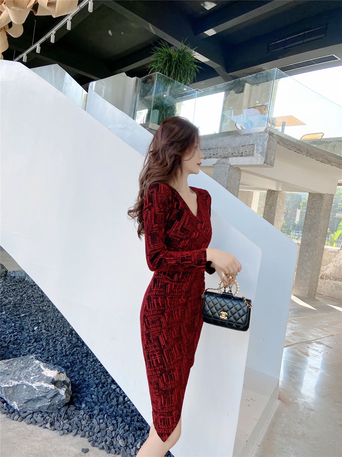 Hot Girls V Neck Asymmetric Hem Print Mini Dress Novelty Long Sleeve Sheath Short Dress AP3654