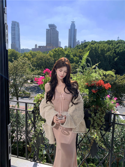 Everyday Wear V Neck Evening Maxi Dress Elegant Mermaid Lace Splicing Long Dress AP3661