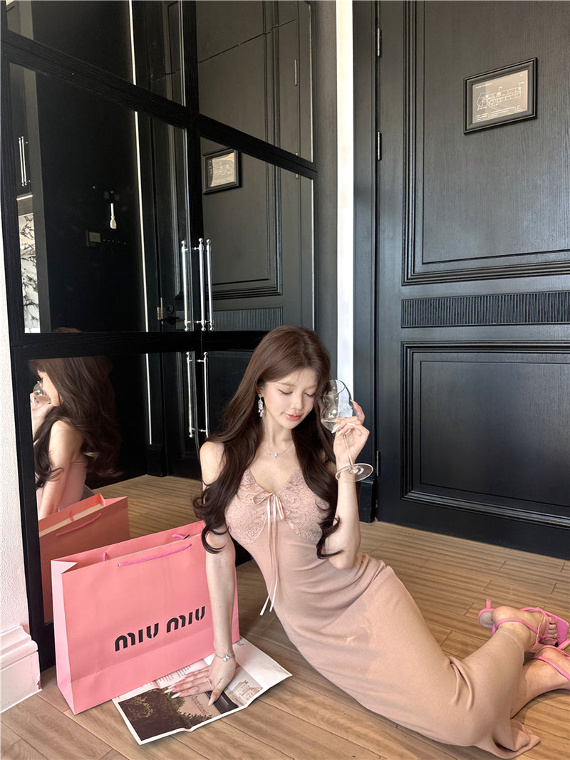 Everyday Wear V Neck Evening Maxi Dress Elegant Mermaid Lace Splicing Long Dress AP3661