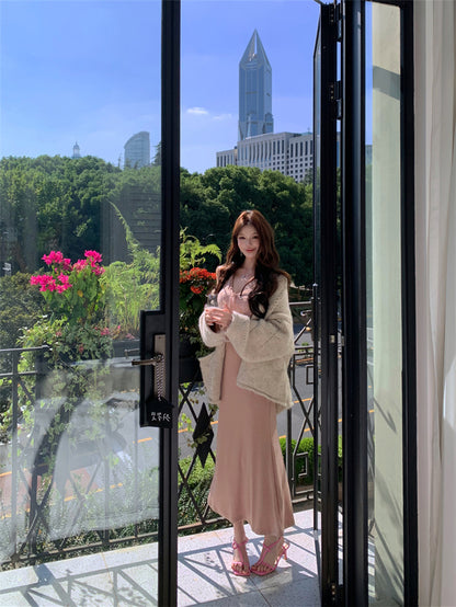 Everyday Wear V Neck Evening Maxi Dress Elegant Mermaid Lace Splicing Long Dress AP3661