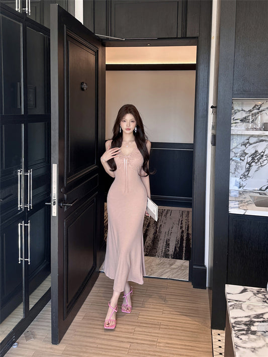 Everyday Wear V Neck Evening Maxi Dress Elegant Mermaid Lace Splicing Long Dress AP3661