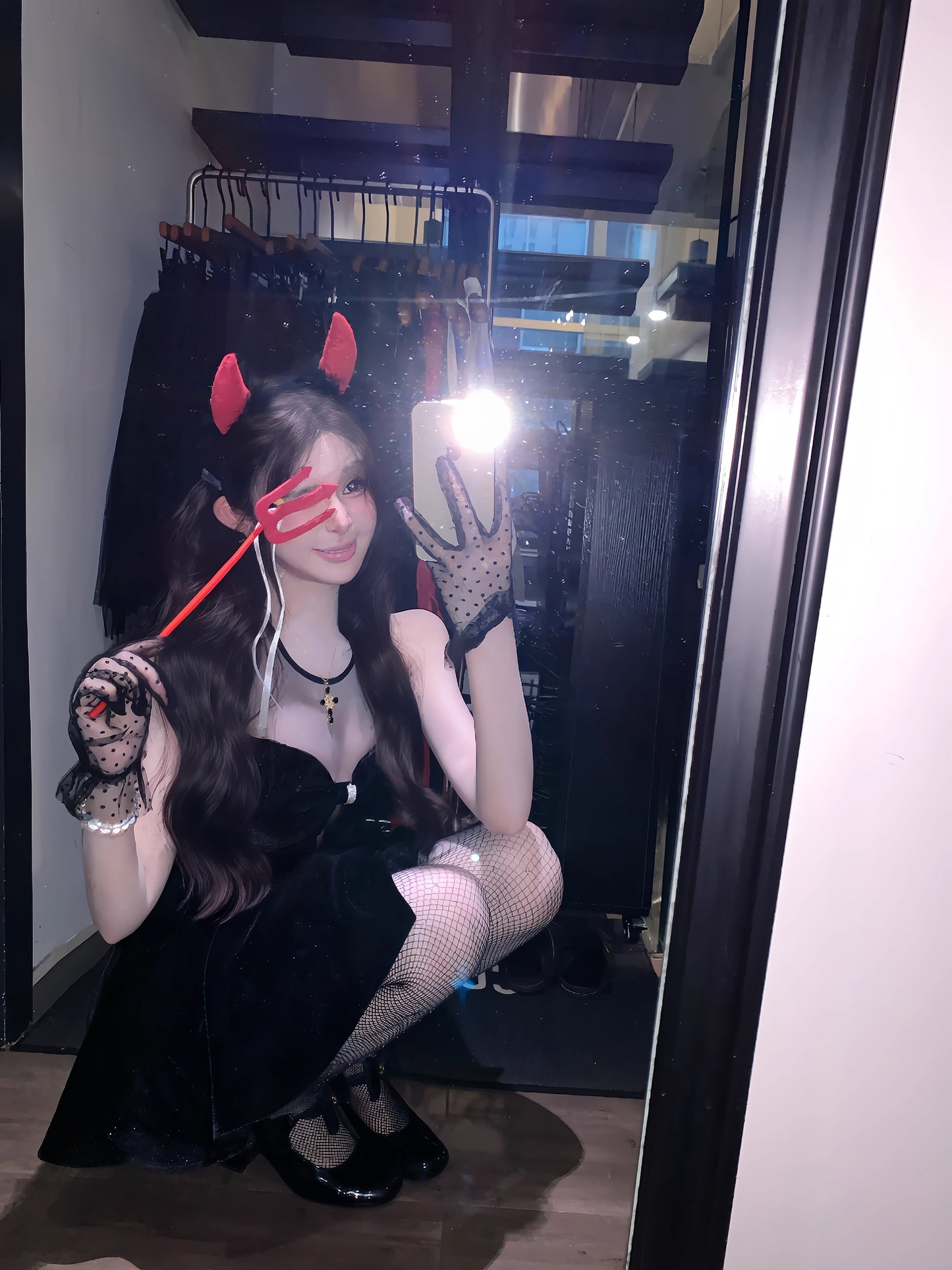 Wonderful Jewel Neck Cutout Black Mini Dress Sweet A-Line Velvet Splicing Tulle Short Dress AP3668