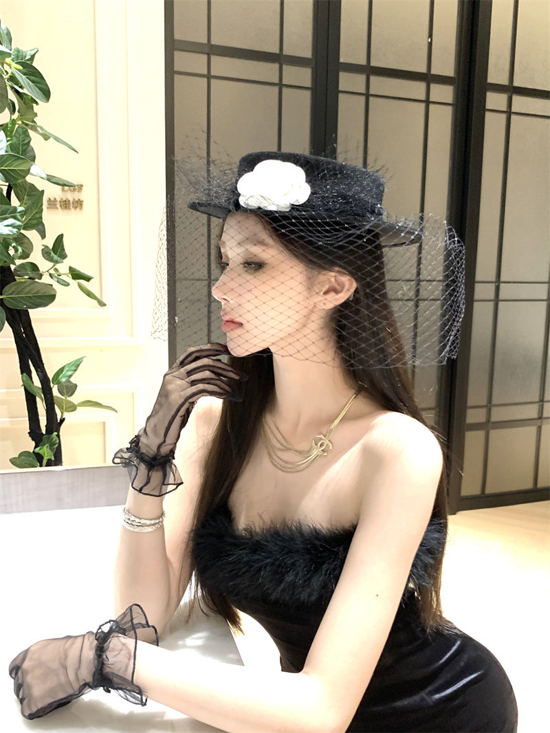 Appealing Strapless Parties Mini Dress Charming Fur Trim Black Bodycon Short Dress AP3670