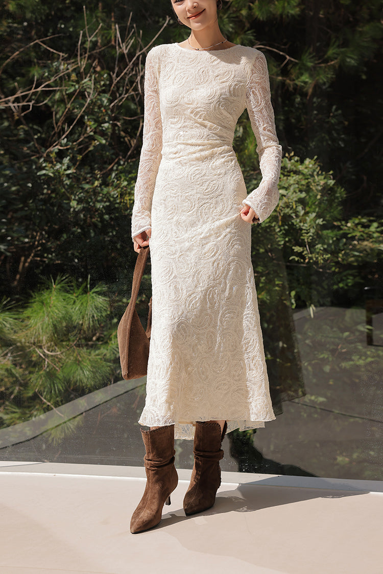 Fantastic Sheath Lace Long Sleeve Maxi Dress Elegant Sequins Jewel Neck Long Dress AP3682