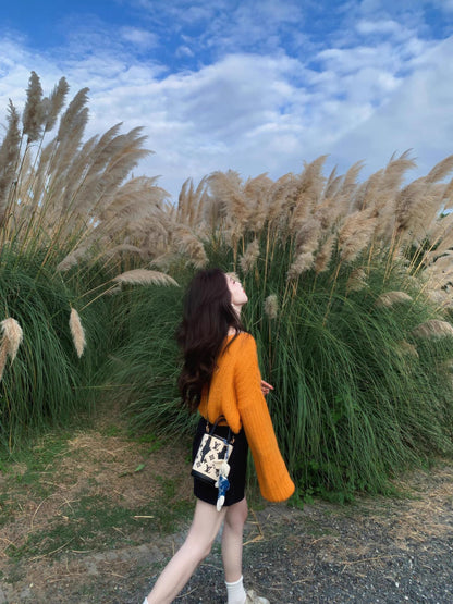 Vibrant Oversized Sweater Bodycon Mini Skirt Vogue Knitted Long Sleeve Jewel Neck Short Dress AP3690