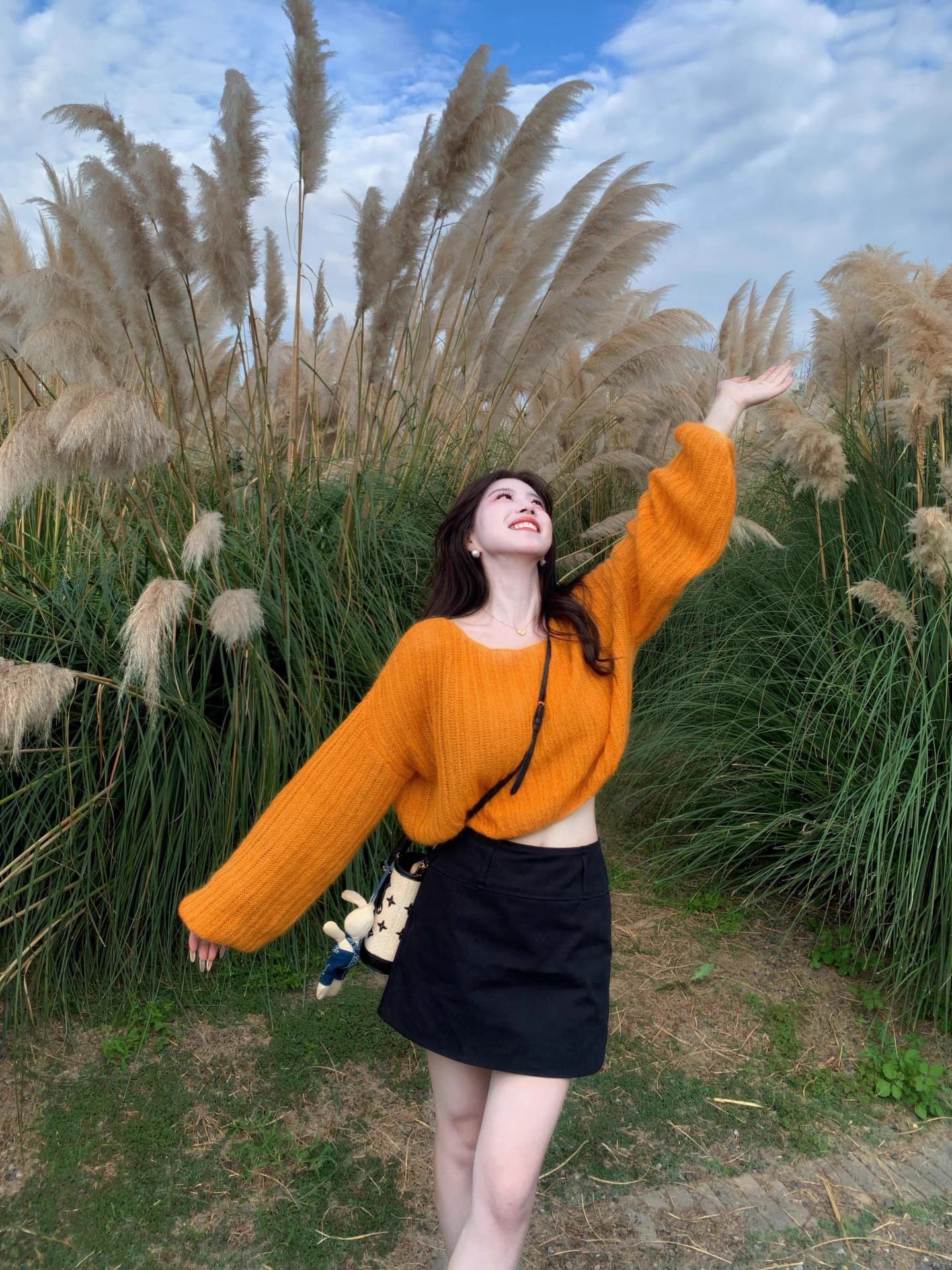 Vibrant Oversized Sweater Bodycon Mini Skirt Vogue Knitted Long Sleeve Jewel Neck Short Dress AP3690