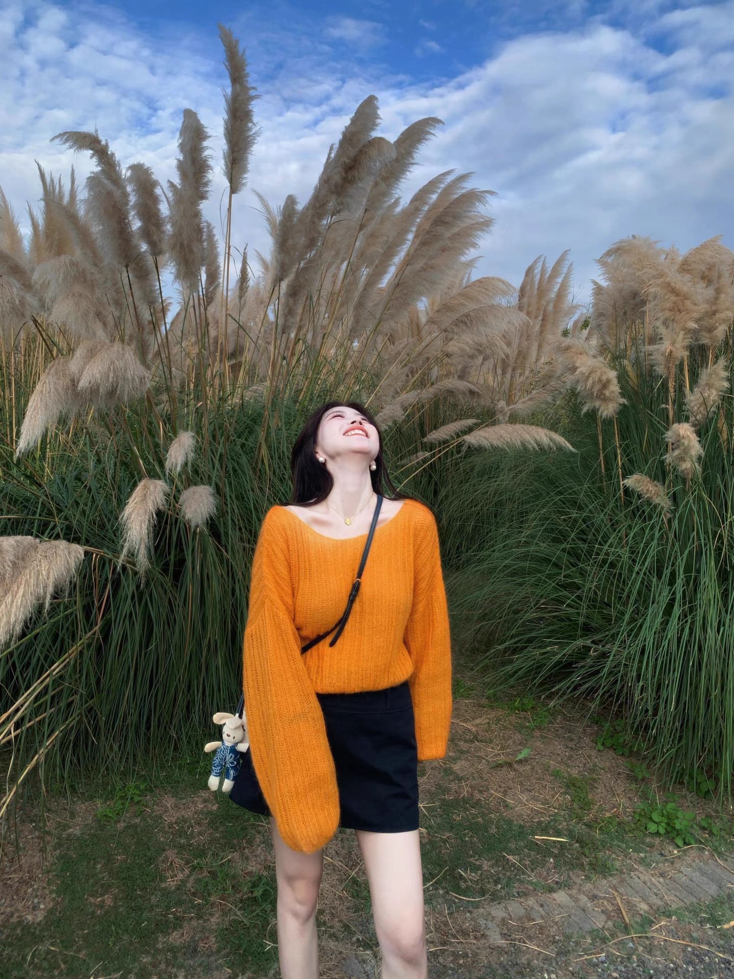 Vibrant Oversized Sweater Bodycon Mini Skirt Vogue Knitted Long Sleeve Jewel Neck Short Dress AP3690