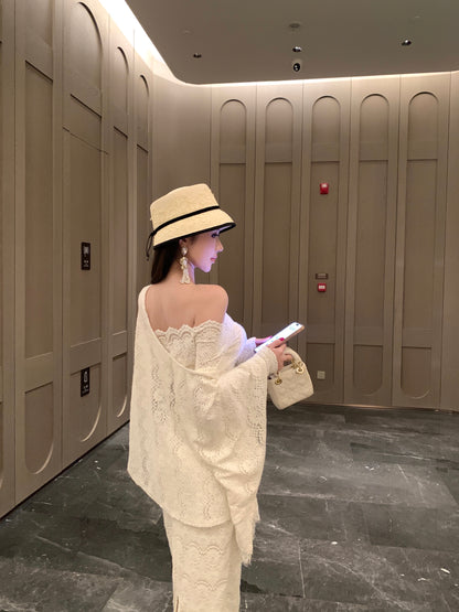 Princess Sheath Long Sleeve Slit Evening Maxi Dress Chic Lace Splicing Off-Shoulder Long Dress AP3728