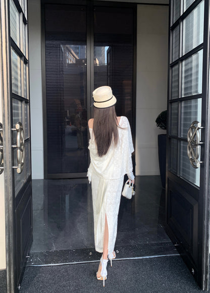 Princess Sheath Long Sleeve Slit Evening Maxi Dress Chic Lace Splicing Off-Shoulder Long Dress AP3728