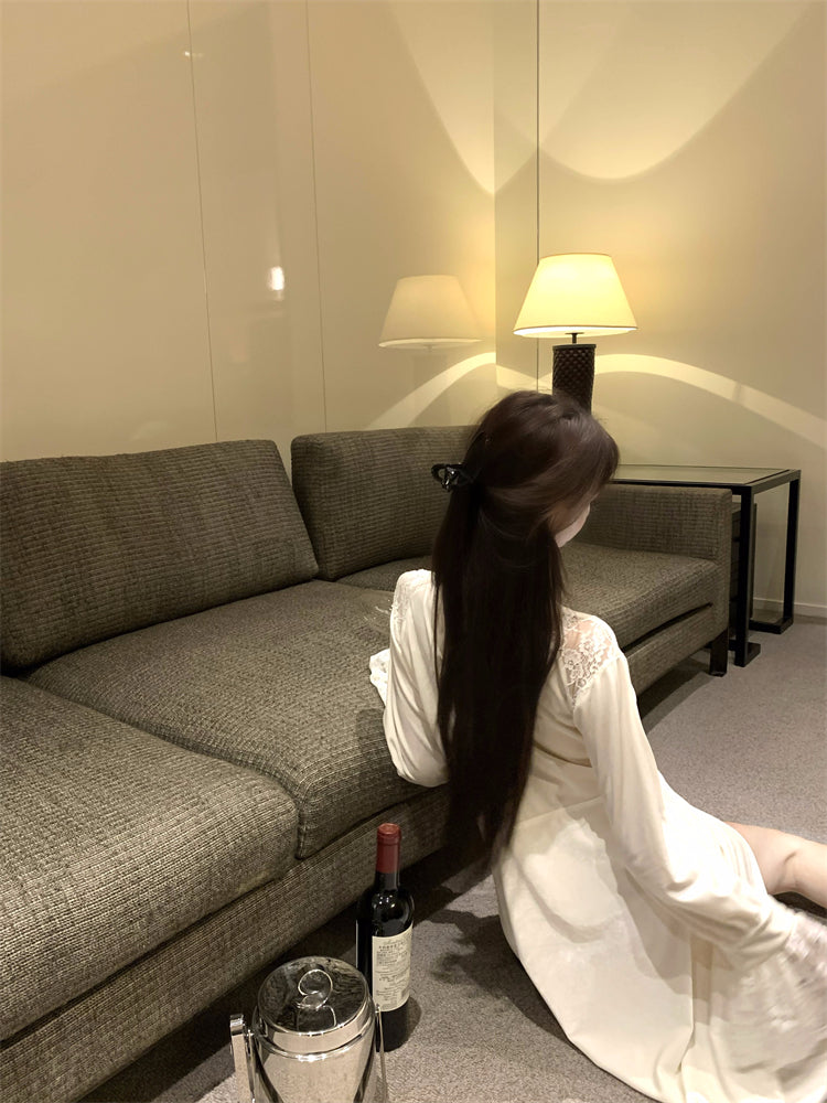 Fancy Lace Trim Parties Outfit Sheath Mini Skirt With Cardigan Elegant Spaghetti Strap White Short Dress AP3729