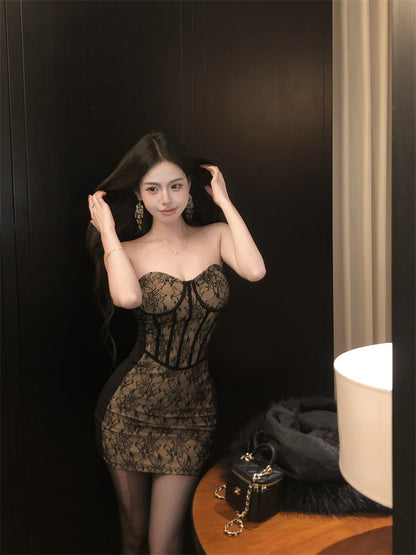 Graceful Bodycon Parties Outfit Sweetheart Neck Mini Dress Alluring Strapless Cinched-Waist Short Dress AP3755