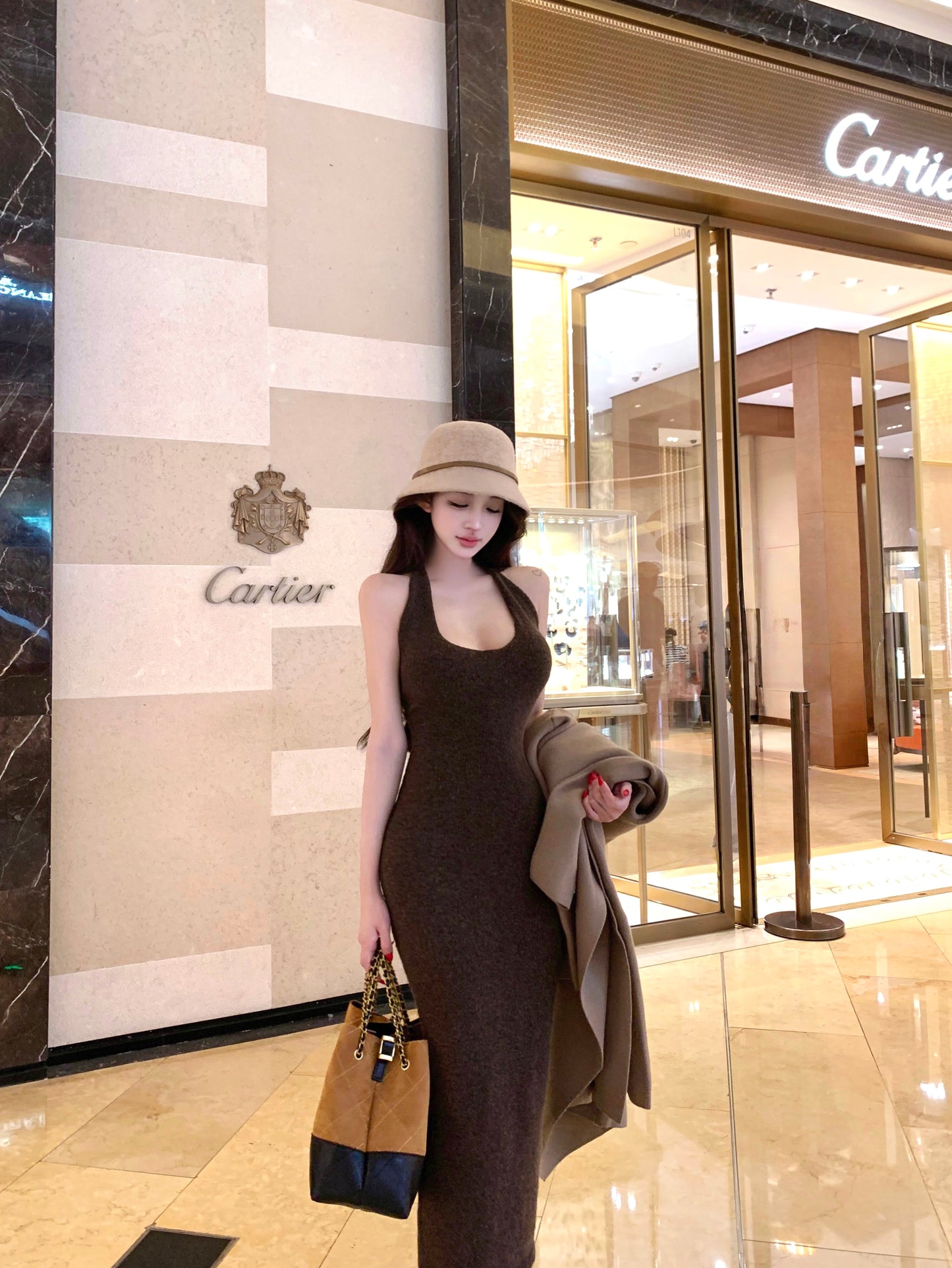 Alluring Sheath Knitted Maxi Dress Casual Hottie Fitted Halter Long Dress AP3765