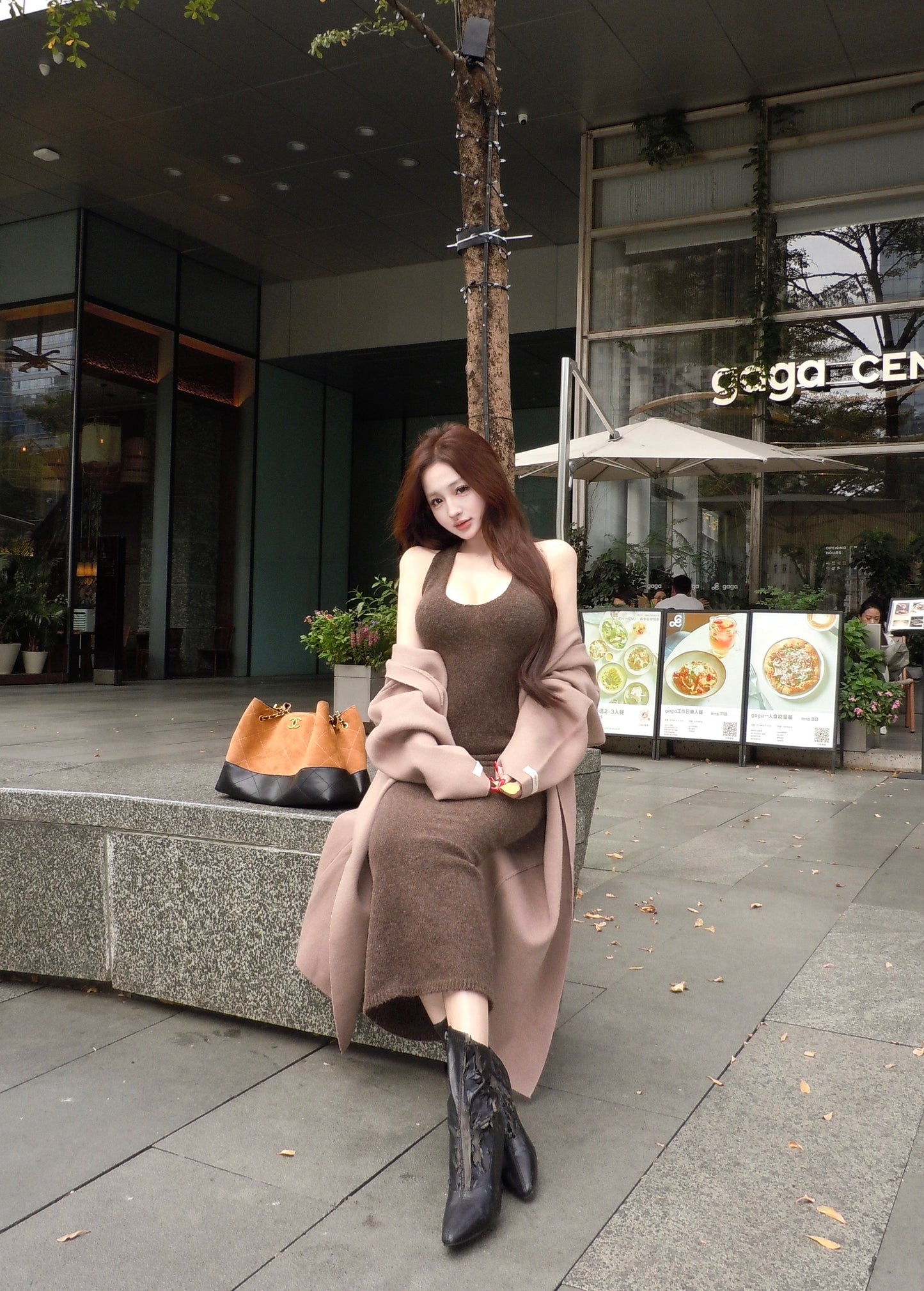 Alluring Sheath Knitted Maxi Dress Casual Hottie Fitted Halter Long Dress AP3765