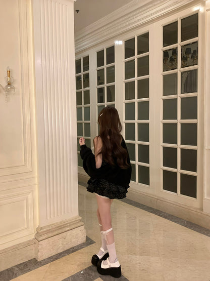 Modern Polka Dots A-Line Party Outfit Tiered Mini Skirt Playful Lace Bows Spaghetti Strap Short Dress AP3788