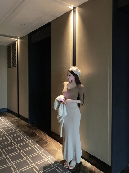 Superb Jewel Neck Long Sleeve 2-Piece Set Maxi Dress Elegant Mermaid Evening Long Dress AP3808