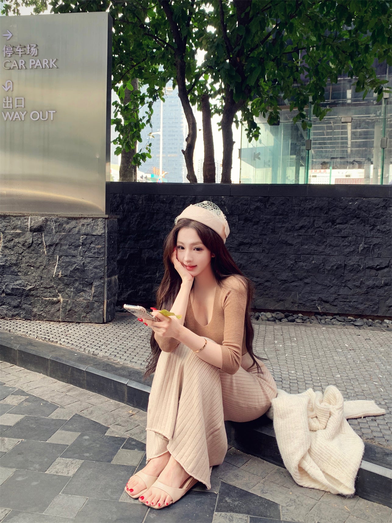 Superb Jewel Neck Long Sleeve 2-Piece Set Maxi Dress Elegant Mermaid Evening Long Dress AP3808