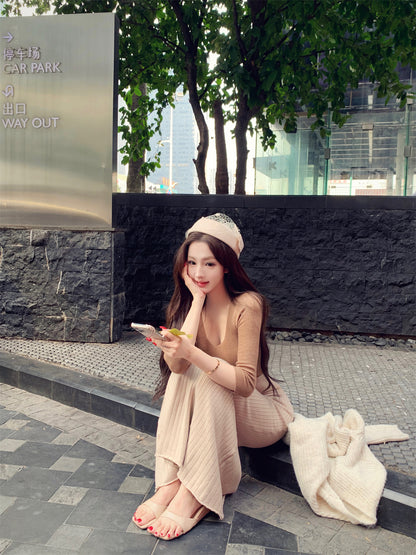 Superb Jewel Neck Long Sleeve 2-Piece Set Maxi Dress Elegant Mermaid Evening Long Dress AP3808