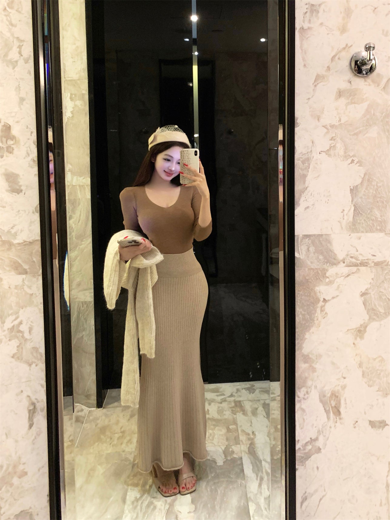 Superb Jewel Neck Long Sleeve 2-Piece Set Maxi Dress Elegant Mermaid Evening Long Dress AP3808