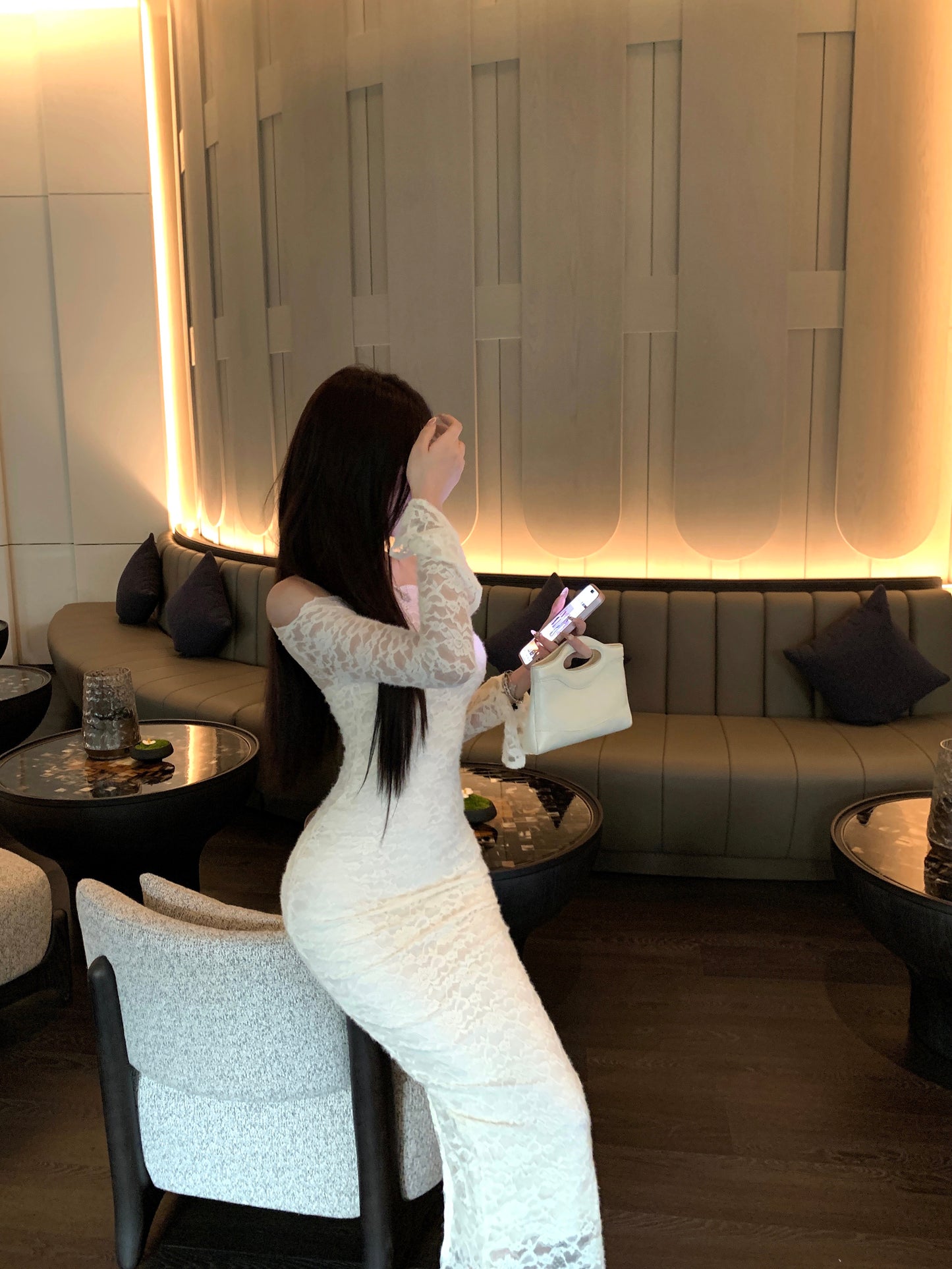 Graceful Long Sleeve Lace Splicing Evening Maxi Dress Fairy Off Shoulder Sheath Slit Long Dress AP3821