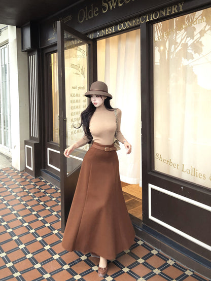 Cute 2-Piece Set High Collar Maxi Dresses Retro A-Line Long Sleeve Long Dress AP3826