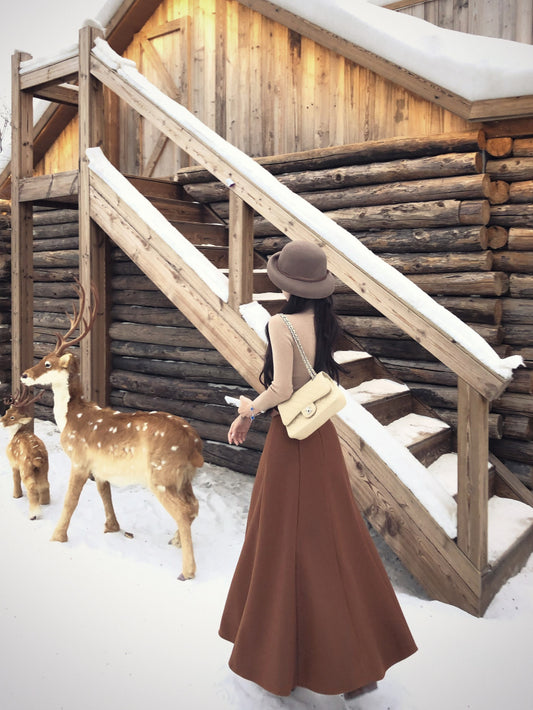 Cute 2-Piece Set High Collar Maxi Dresses Retro A-Line Long Sleeve Long Dress AP3826