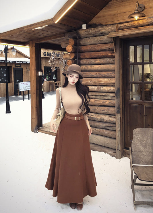 Cute 2-Piece Set High Collar Maxi Dresses Retro A-Line Long Sleeve Long Dress AP3826