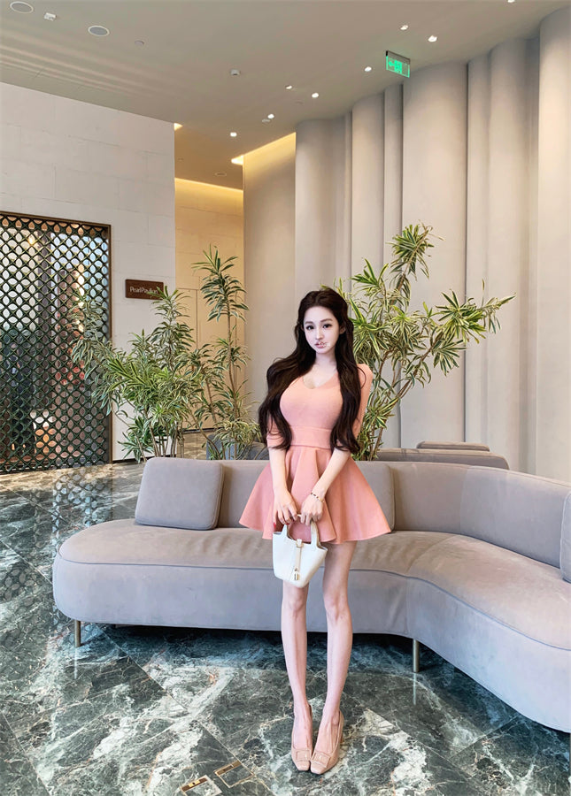 Gorgeous Jewel Neck Long Sleeve Cinched-Waist Mini Skirt Unique 2-Piece Set A-Line Short Dress AP3831