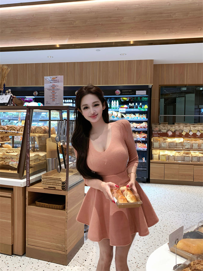 Gorgeous Jewel Neck Long Sleeve Cinched-Waist Mini Skirt Unique 2-Piece Set A-Line Short Dress AP3831