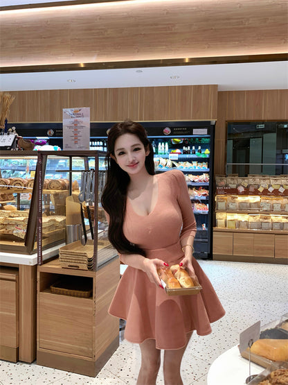 Gorgeous Jewel Neck Long Sleeve Cinched-Waist Mini Skirt Unique 2-Piece Set A-Line Short Dress AP3831