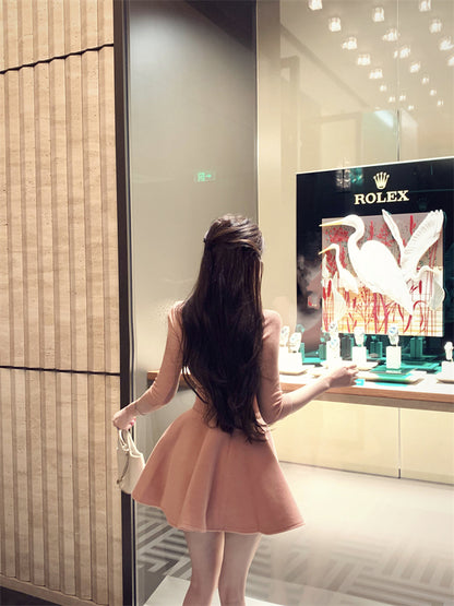 Gorgeous Jewel Neck Long Sleeve Cinched-Waist Mini Skirt Unique 2-Piece Set A-Line Short Dress AP3831