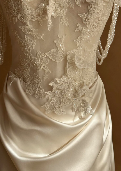 Glam Off-Shoulder Sheath Bridal Gowns Fairy Beading Sequins Appliques Wedding Dress AP3832