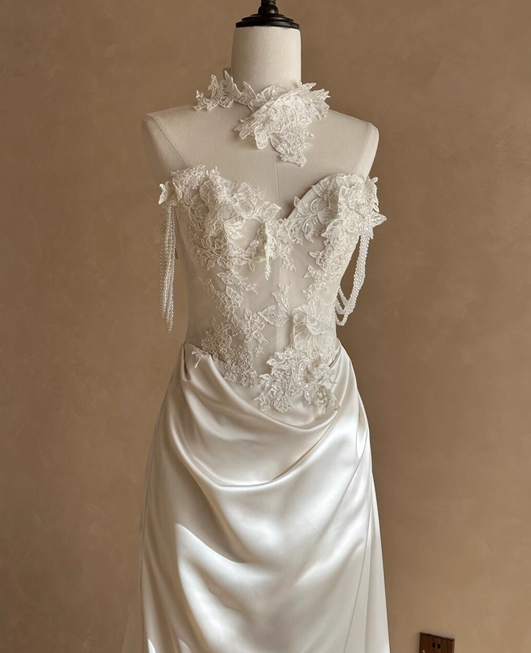 Glam Off-Shoulder Sheath Bridal Gowns Fairy Beading Sequins Appliques Wedding Dress AP3832