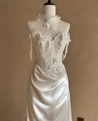 Glam Off-Shoulder Sheath Bridal Gowns Fairy Beading Sequins Appliques Wedding Dress AP3832