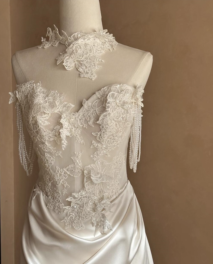 Glam Off-Shoulder Sheath Bridal Gowns Fairy Beading Sequins Appliques Wedding Dress AP3832