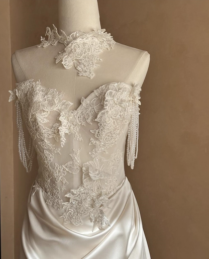 Glam Off-Shoulder Sheath Bridal Gowns Fairy Beading Sequins Appliques Wedding Dress AP3832