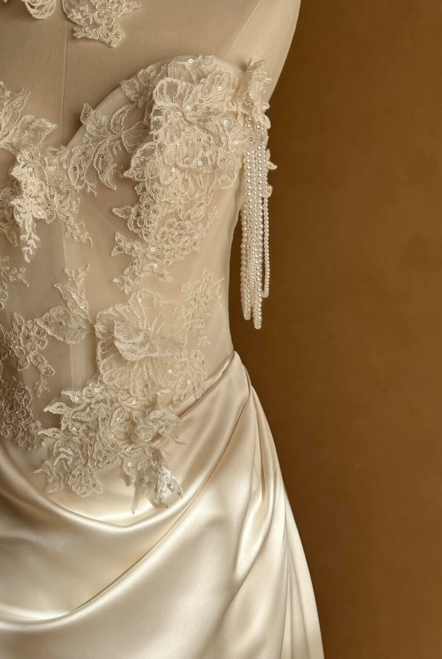 Glam Off-Shoulder Sheath Bridal Gowns Fairy Beading Sequins Appliques Wedding Dress AP3832