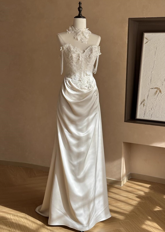 Glam Off-Shoulder Sheath Bridal Gowns Fairy Beading Sequins Appliques Wedding Dress AP3832