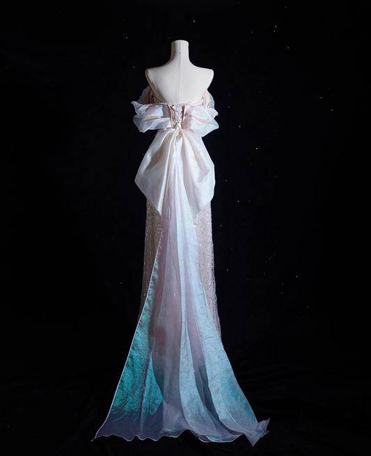 Dramatic Off-Shoulder A-Line Formal Dresses Sequins Beading Lustrous Tulle Prom Dress AP3834